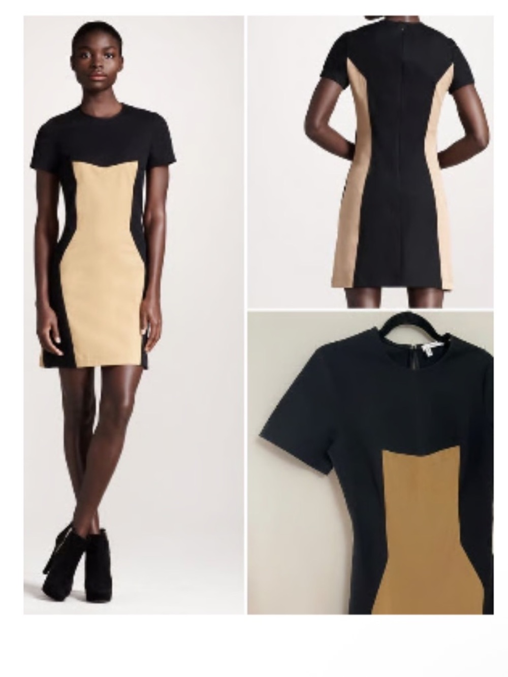 Derek Lam 10 Crosby Colorblock Slimming Hourglass Beige and Black Dress Size 6